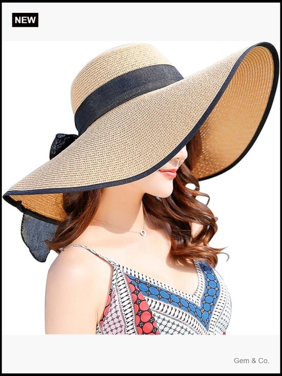 Wide Brim Foldable Straw Sun Hat UPF 50+
